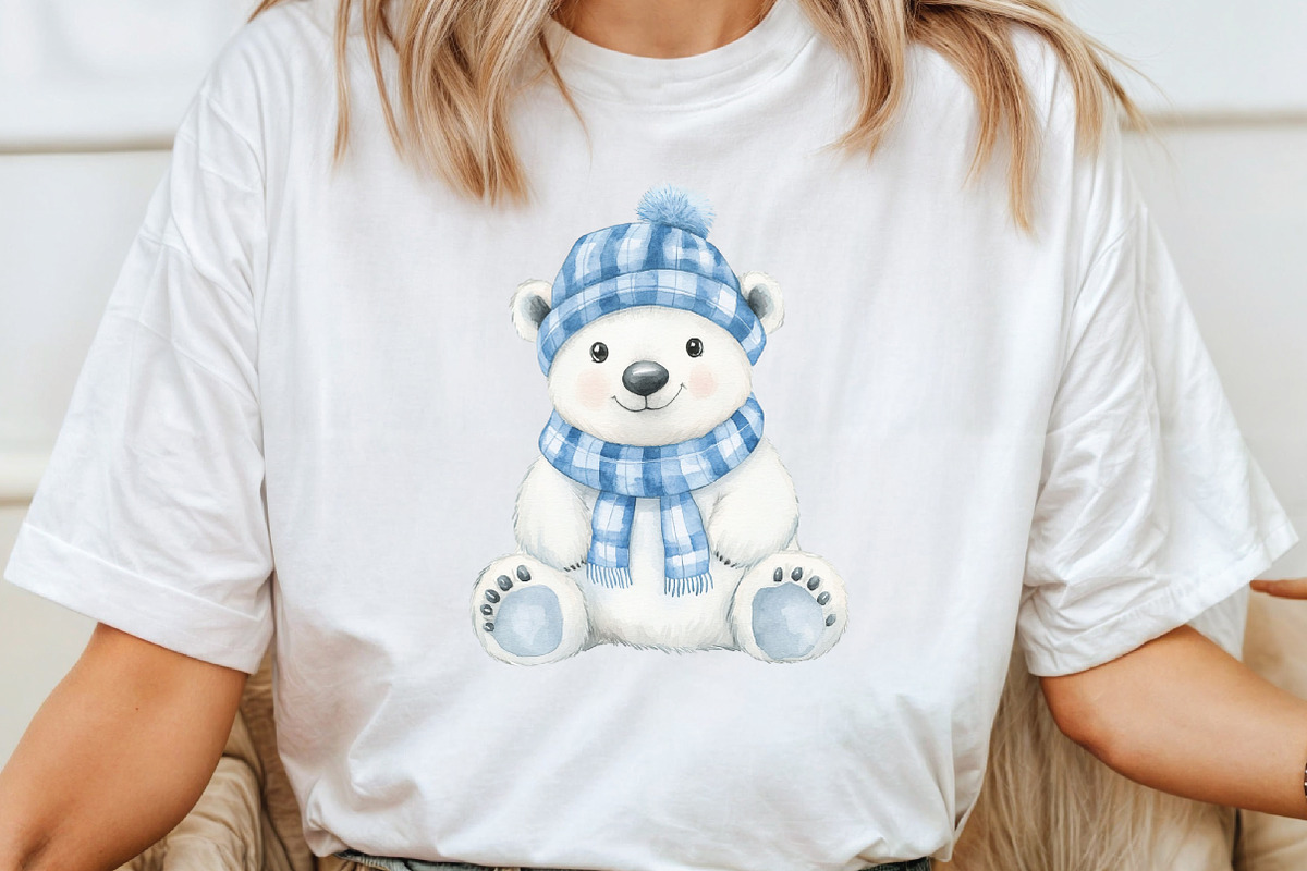 Christmas Polar Bear Blue Gingham, an Illustration by CraftArtStudio (Photo 4 of 6)