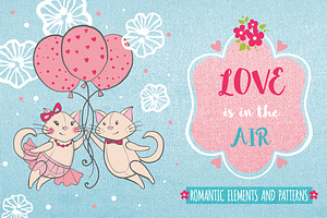 Romantic set with cats and flowers