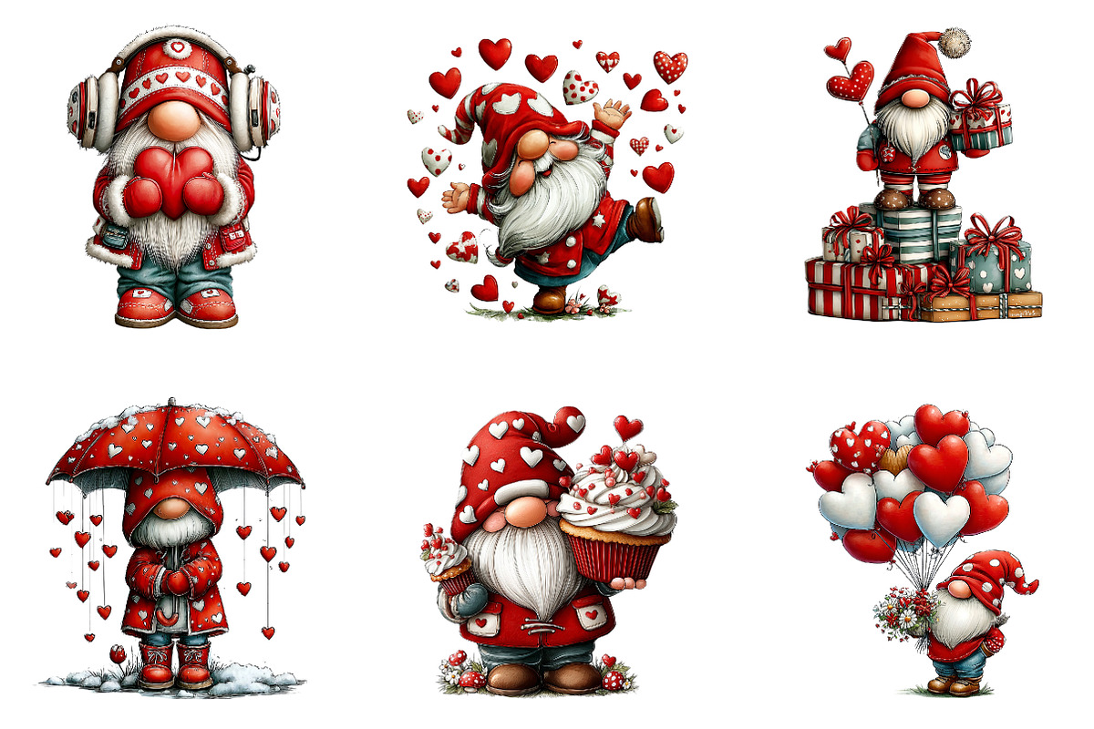 Whimsical Valentine Gnome Clipart, an Illustration by CreationArt (Photo 3 of 6)
