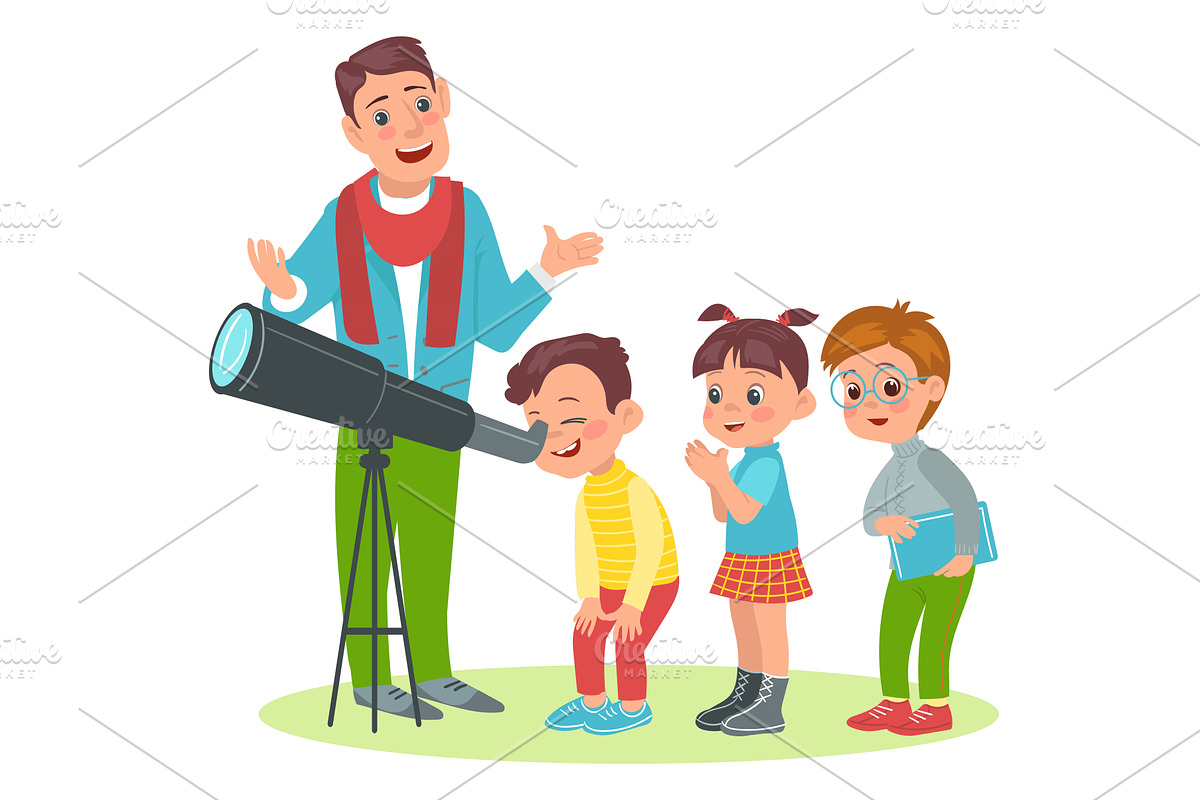 Kids learn nature. Naturalists, an Education Illustration by Vectorbuum