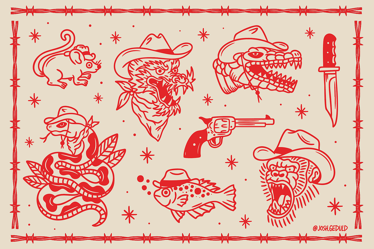 Cowboy Animals Vector Flash Sheet, an Illustration by Joshgeduld (Photo 2 of 2)