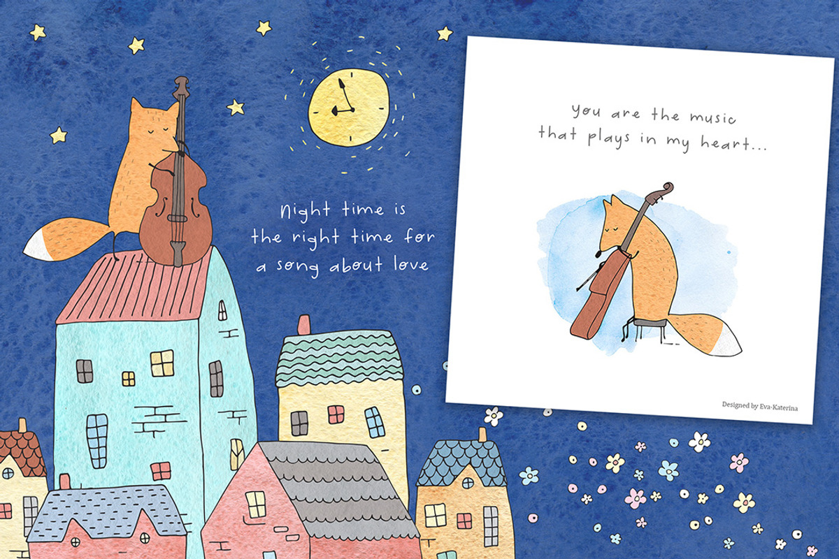 Cute Vector&Watercolor graphics, an Animal Illustration by Eva Katerina (Photo 3 of 21)