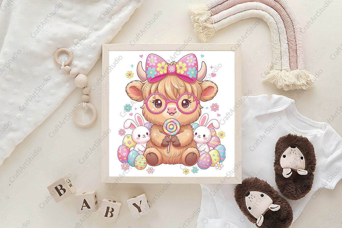 Easter Day Highland Cow PNG, Easter, an Illustration by CraftArtStudio (Photo 4 of 4)