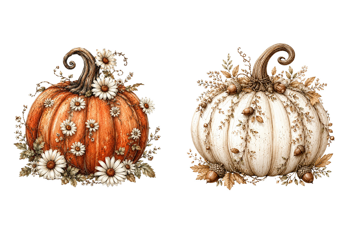 Preppy Boho Fall Pumpkin Clipart, a Seasonal Illustration by Designworld (Photo 5 of 6)