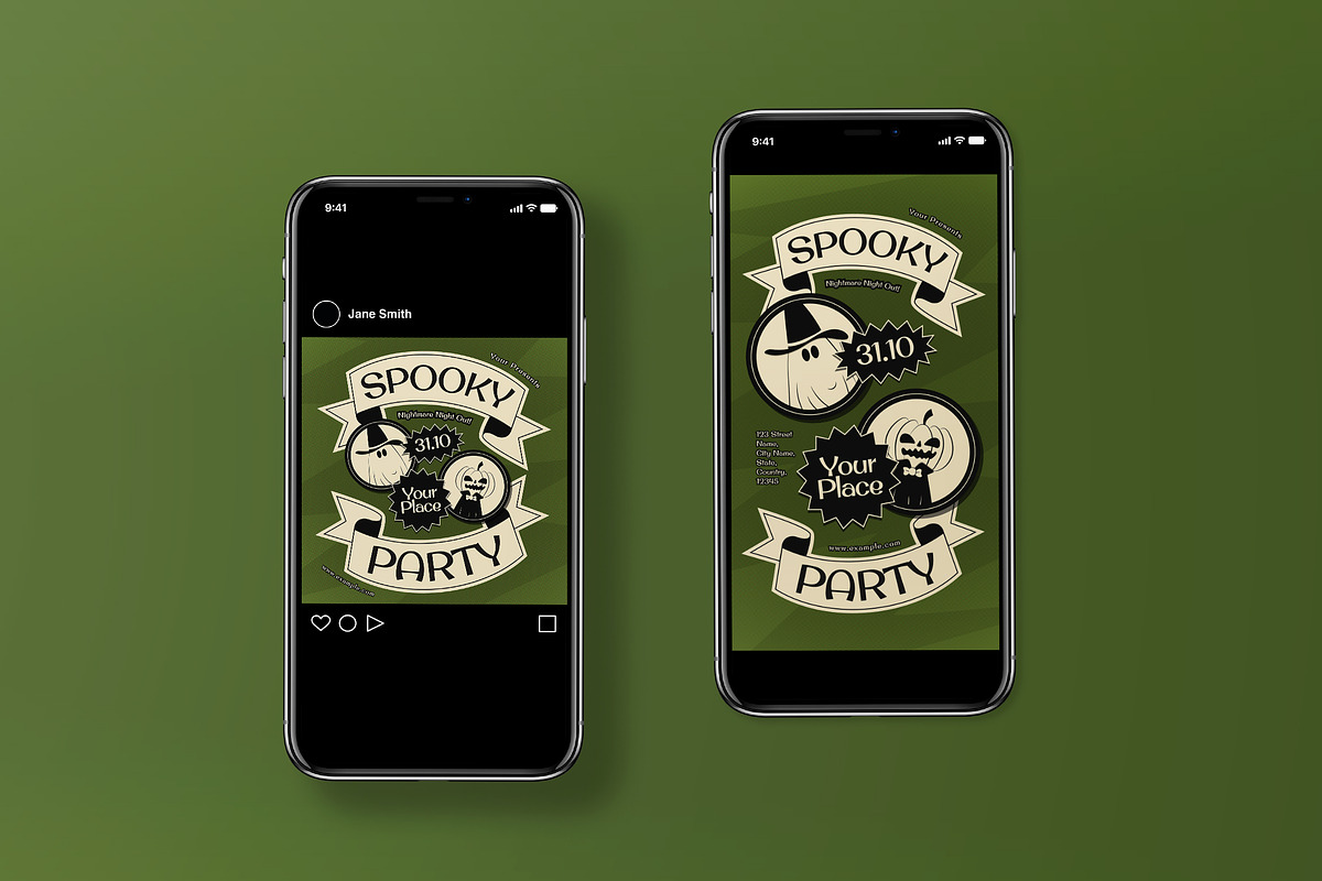 Green Retro Spooky Party Flyer Set, a Flyer Template by graphicook (Photo 2 of 3)