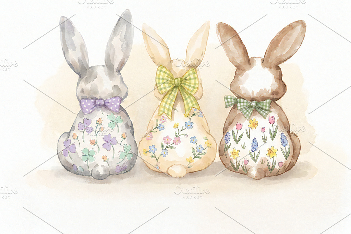 Watercolor Happy Easter Bunnies PNG, an Illustration by VetalStock (Photo 3 of 3)