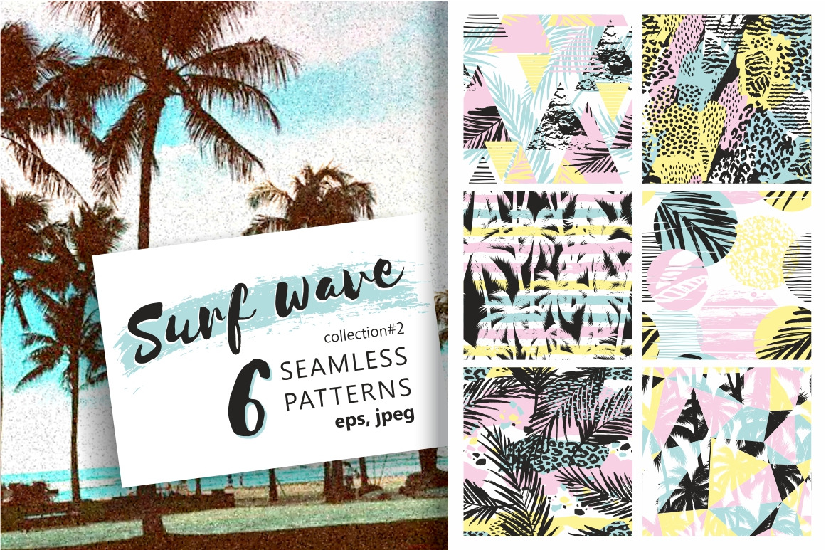 Surf wave. 6 seamless patterns., a Pattern Graphic by Nadia Grapes
