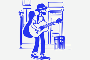Street Musician Playing Guitar, a Person Illustration by Danil Polshin