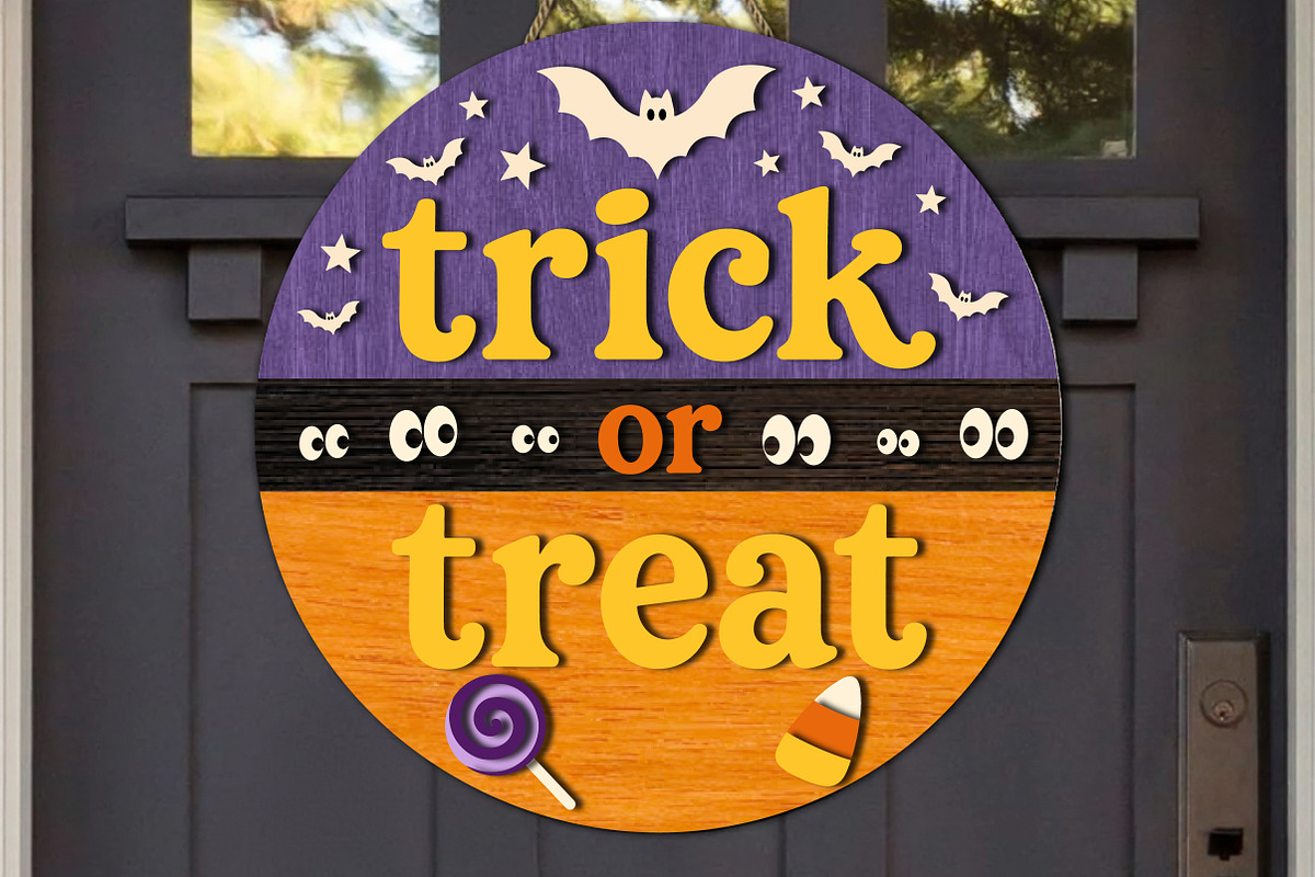Trick or Treat Halloween Round Sign, an Object Graphic by OK Design (Photo 2 of 3)