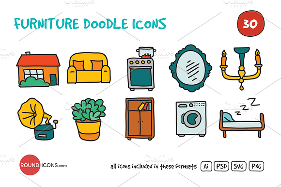 Furniture Doodle Icons Set preview 5