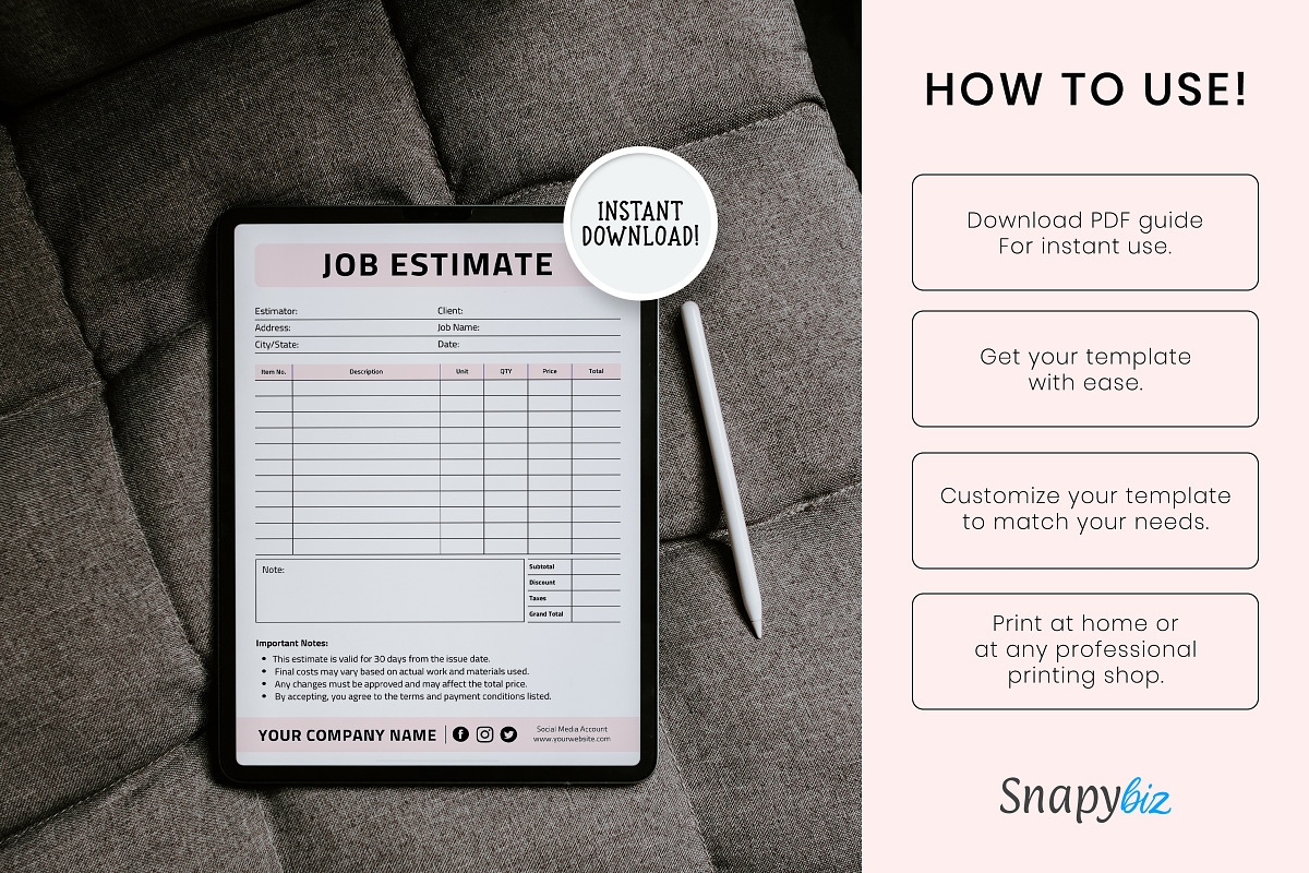 Job Estimate Template, a Print Template by Snapybiz (Photo 9 of 9)