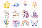 Watercolor Unicorn World Clipart, an Illustration by Design Market (Thumbnail 3 of 4)