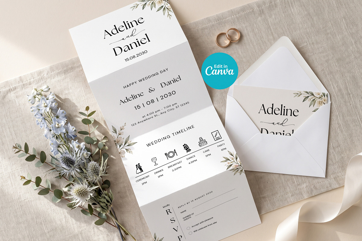 Botanical Wedding Invitation, an Invitation Template by Arslan (Photo 1 of 3)