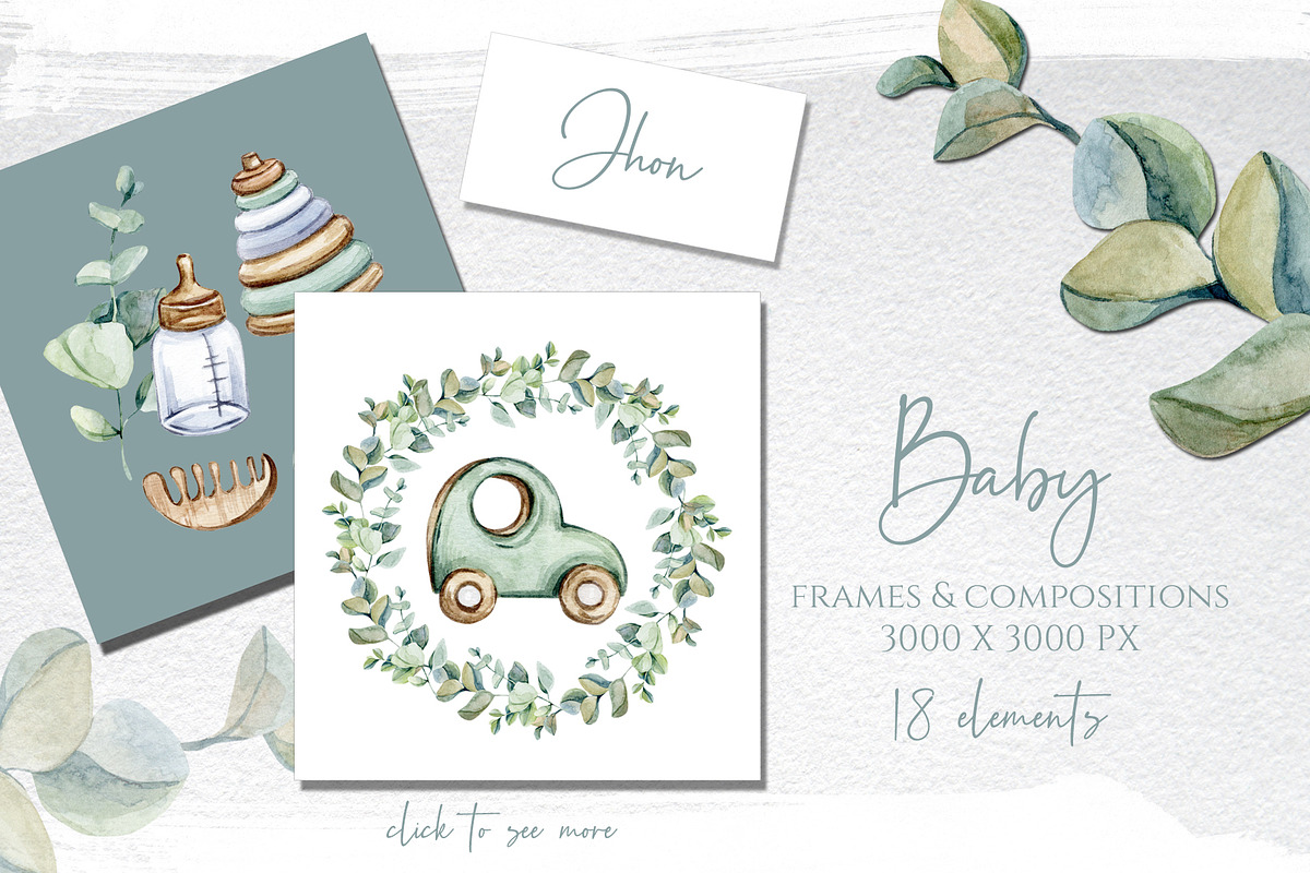 Watercolor Baby Eco Collection, a Decorative Illustration by S_ARTLOVE (Photo 8 of 9)