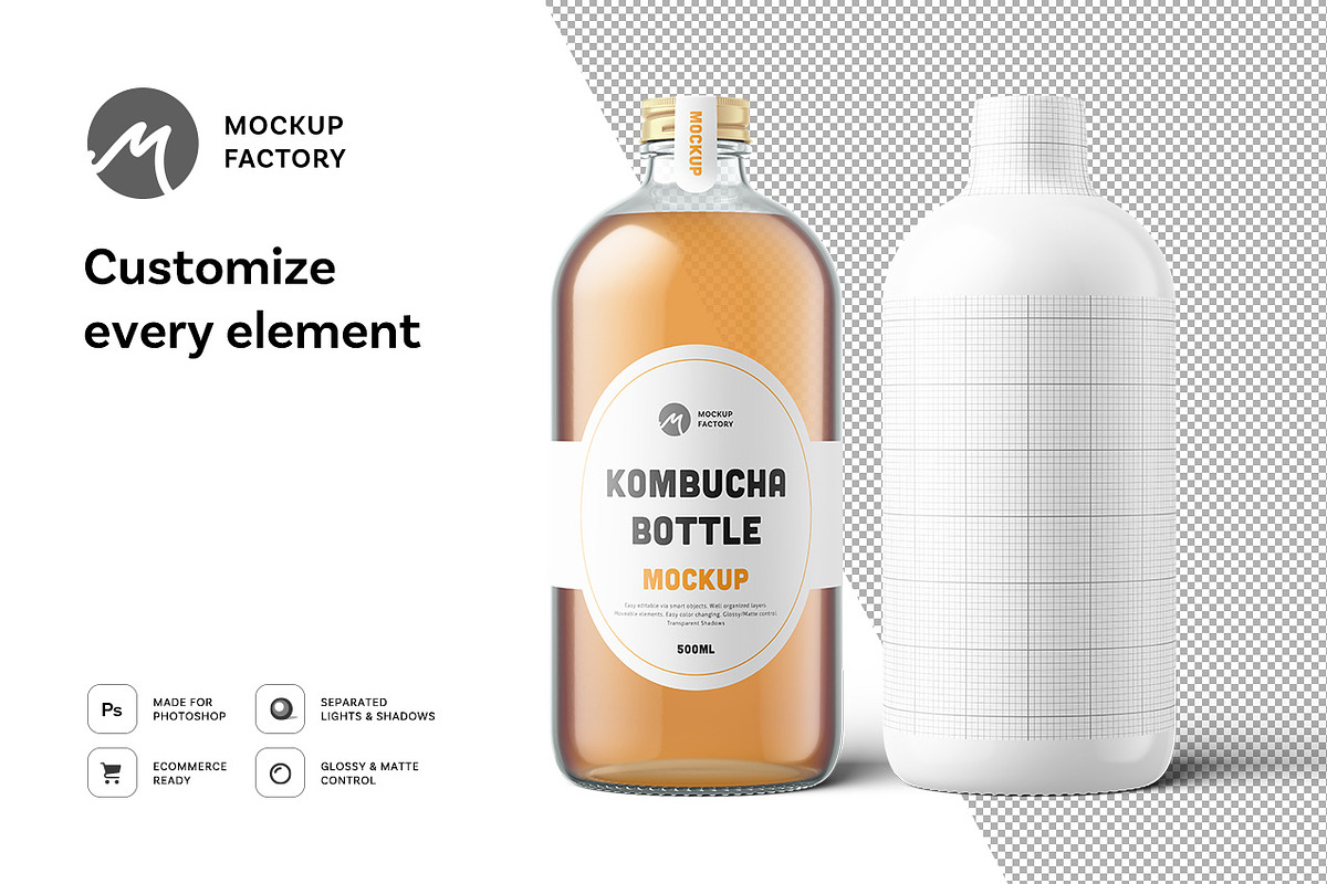 Kombucha Bottle Mockup, a Household Mockup by Mockup Factory (Photo 2 of 3)
