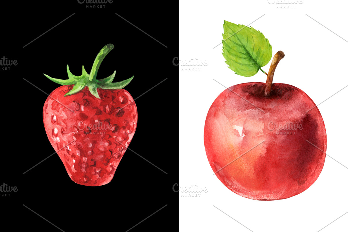 Watercolor set fruits and berries, a Food Illustration by Color_Brush (Photo 5 of 12)