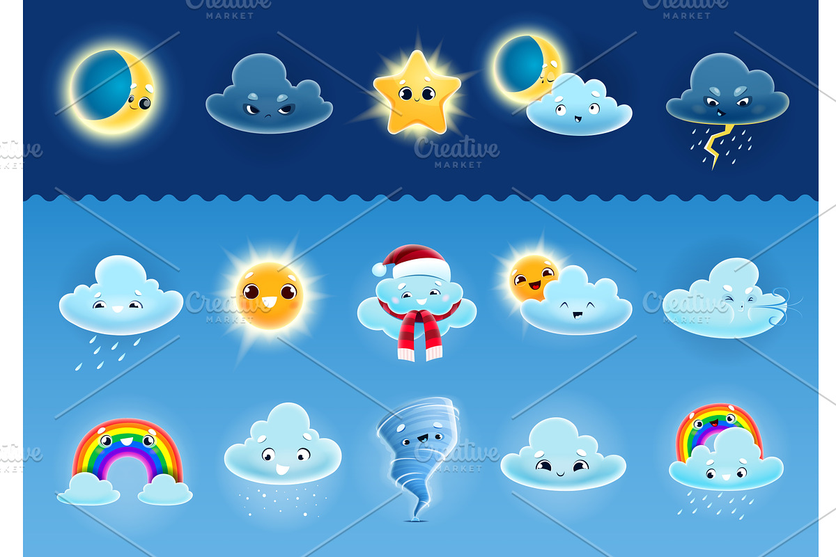 Cartoon cute weather characters, an Object Illustration by Vector Tradition