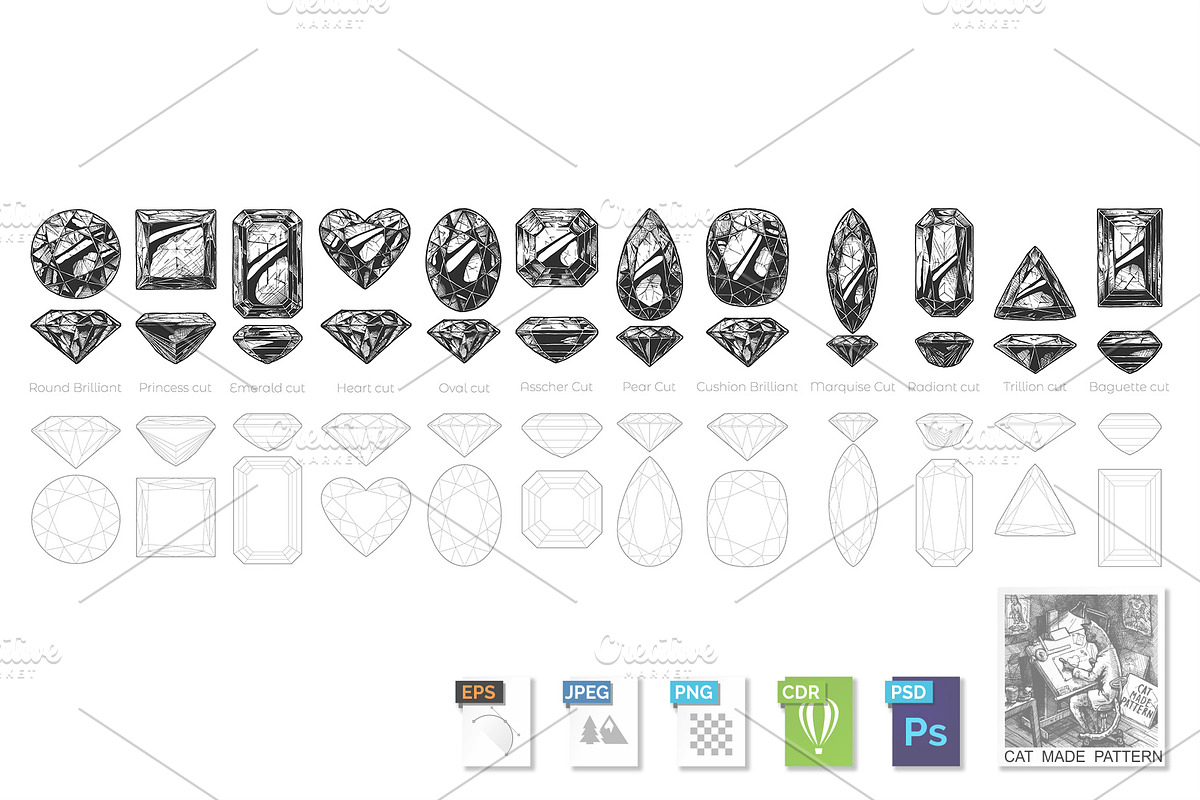 Diamond cuts and shapes, an Illustration by CatMadePattern
