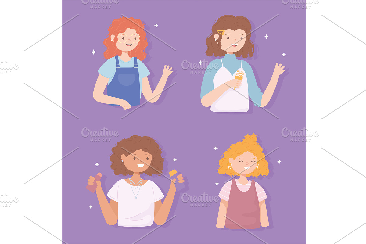 girls with curly hair, a Person Illustration by studiogstock