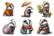 Watercolor Autumn Badger Clipart, an Illustration by Daily.Designs (Thumbnail 3 of 5)
