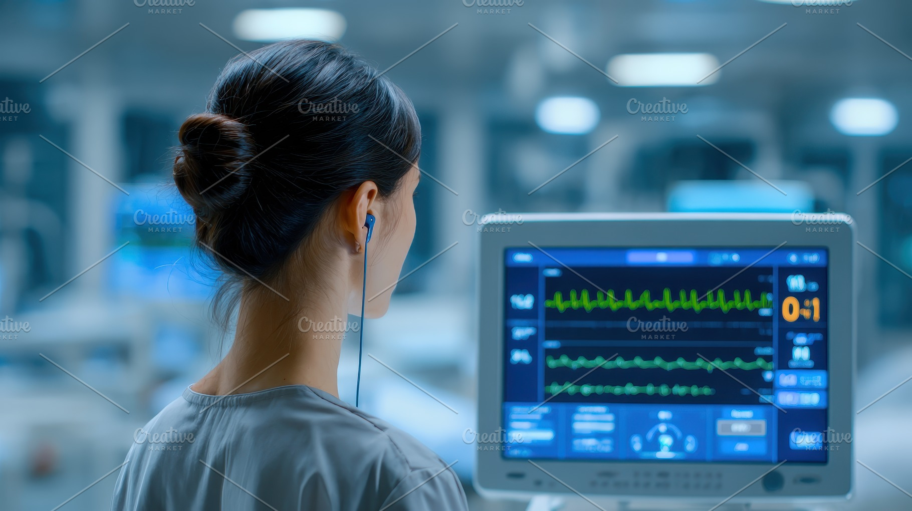 Woman in hospital observes patient v, a Photo by Pixeness Studio