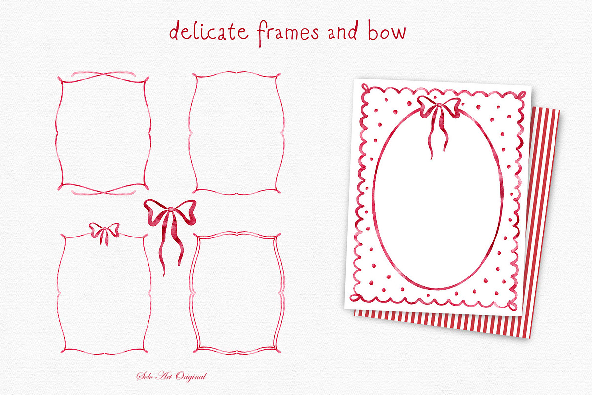 Bow Watercolor Red Frames, a Background Graphic by Solo Art Original (Photo 5 of 9)