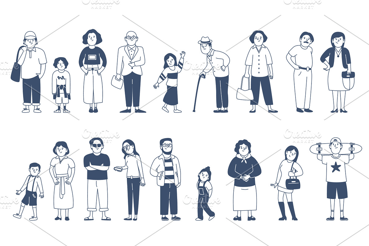 Doodle line modern people. Different, a Person Illustration by LadadikArt