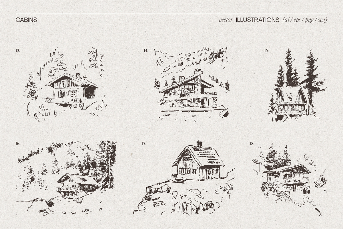 Huge Collection of Cabin Sketches, an Empty State Illustration by TheMountBirdStudio (Photo 6 of 15)