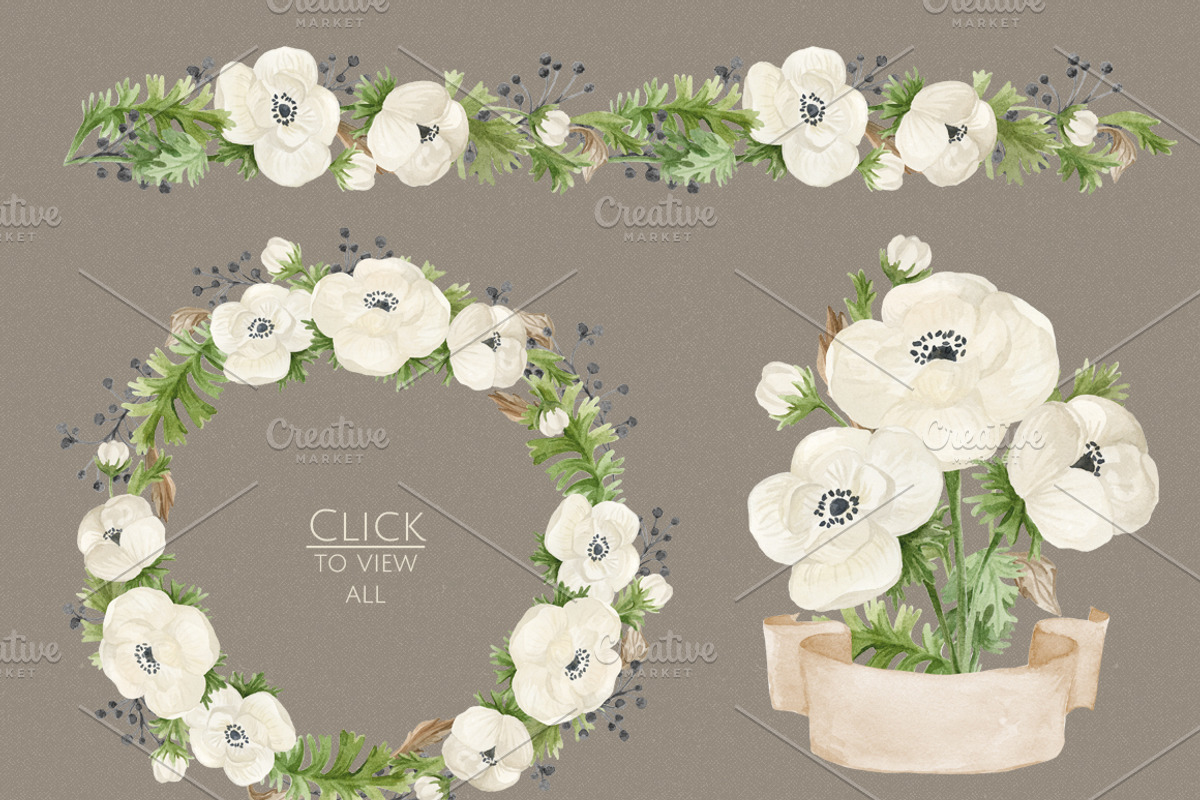 Watercolor anemones. Floral set, an Illustration by NataliVA (Photo 4 of 4)