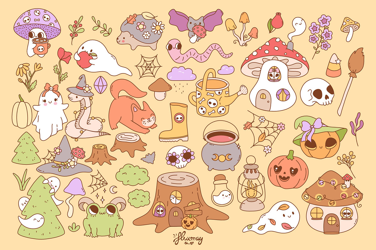 Haunted Cottagecore Halloween Bundle, a Seasonal Illustration by Huxmay (Photo 4 of 7)