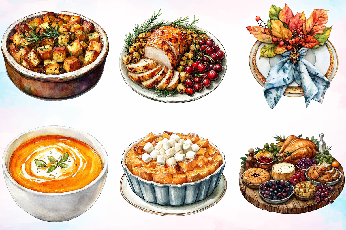 Watercolor Thanksgiving Dinner Clipa, a Seasonal Illustration by Canvas Craft (Photo 4 of 4)