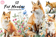Watercolor Fox Meadow Clipart, an Illustration by CreationArt (Thumbnail 1 of 7)