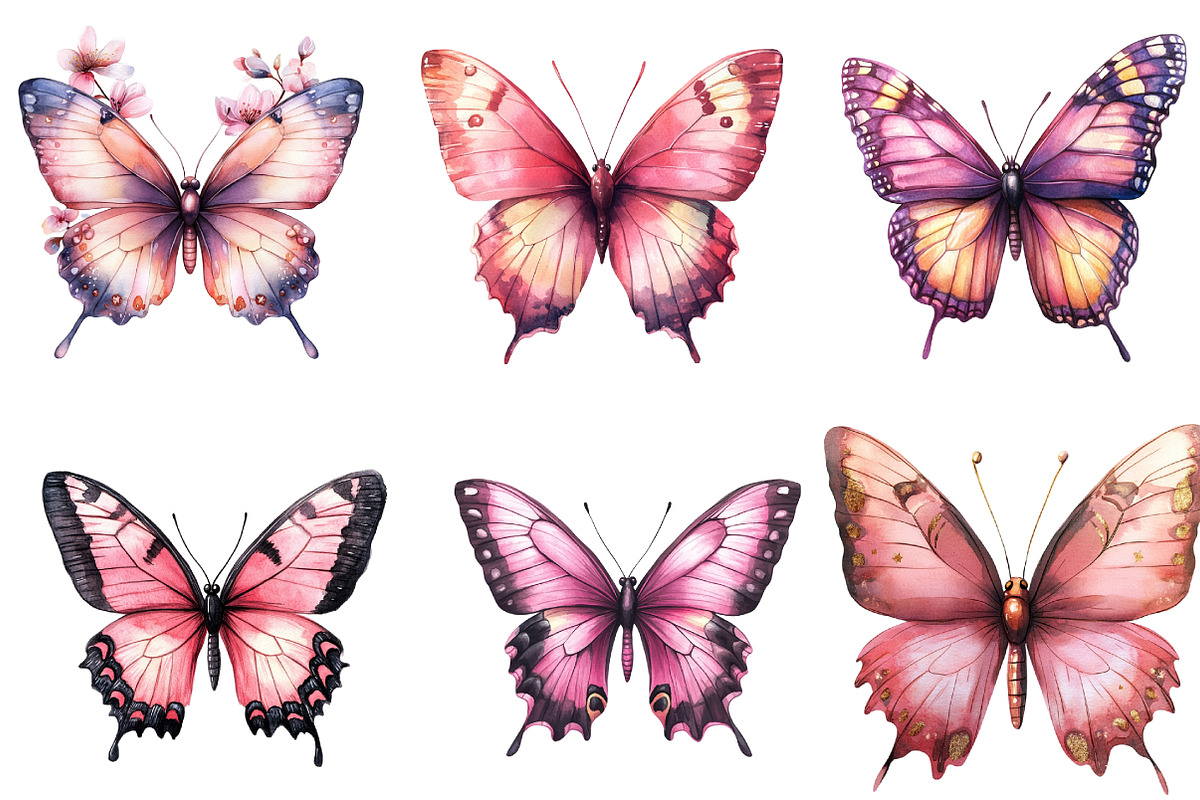 Pink Butterfly Clipart, an Illustration by DreamArtGraphic (Photo 3 of 5)