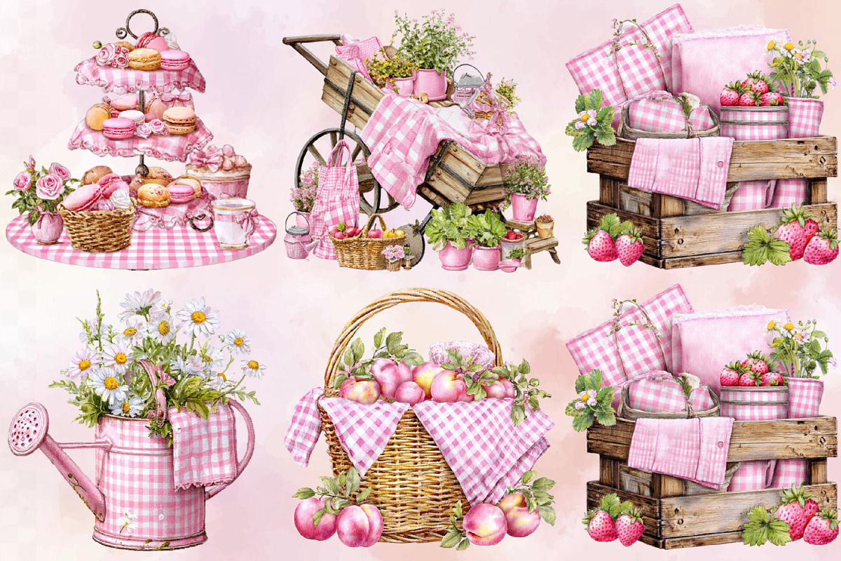 Bohemian Pink Gingham Summer Clipart, an Illustration by SVGArt (Photo 2 of 9)