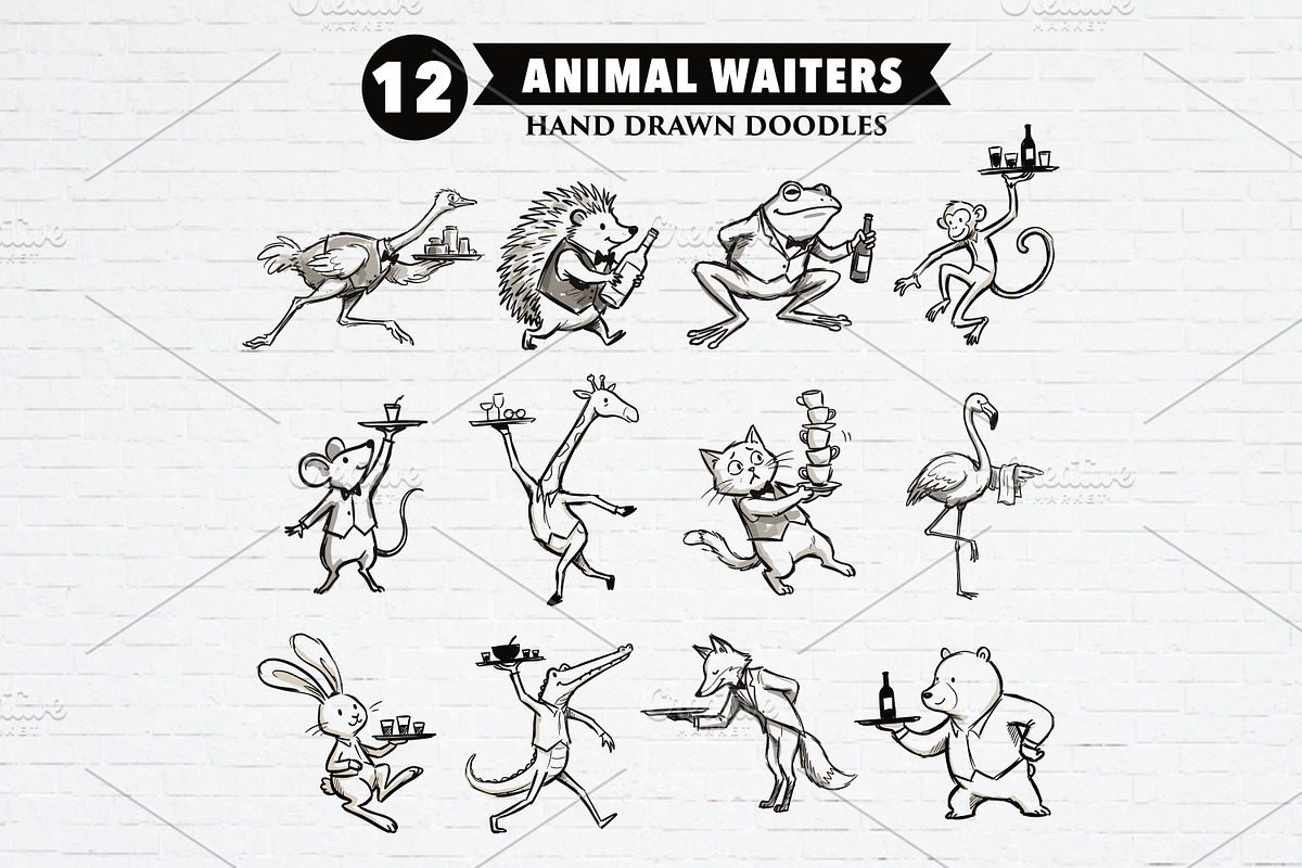 Animal Waiters Hand Drawn Doodle, an Animal Illustration by Guavanaboy (Photo 1 of 3)
