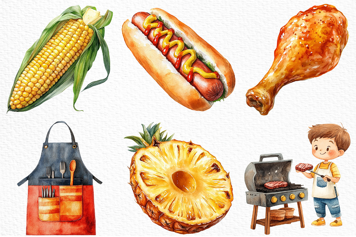 Watercolor BBQ Barbecue Clipart, an Illustration by Craft Nest (Photo 4 of 11)