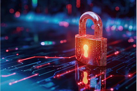 Digital padlock on futuristic cyber, a Technology Photo by Lermont51