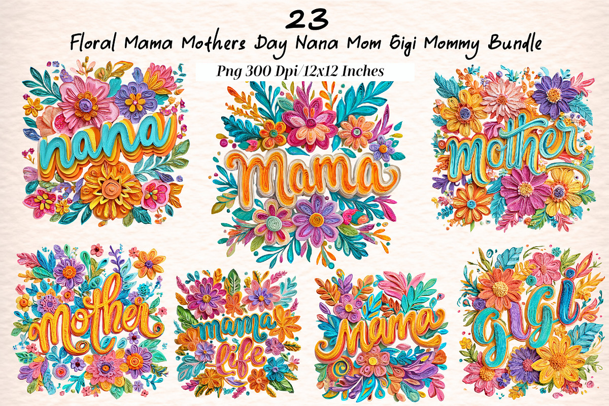 Floral Mama Mothers Day Nana Mom Gig, an Illustration by Digital Artistic99 (Photo 1 of 10)
