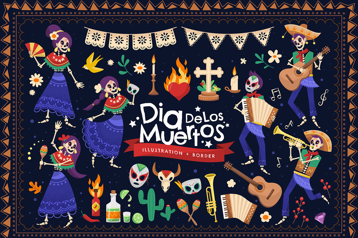 Mexican Dia De Muertos Illustrations, an Illustration by DesignerCandies (Photo 1 of 8)