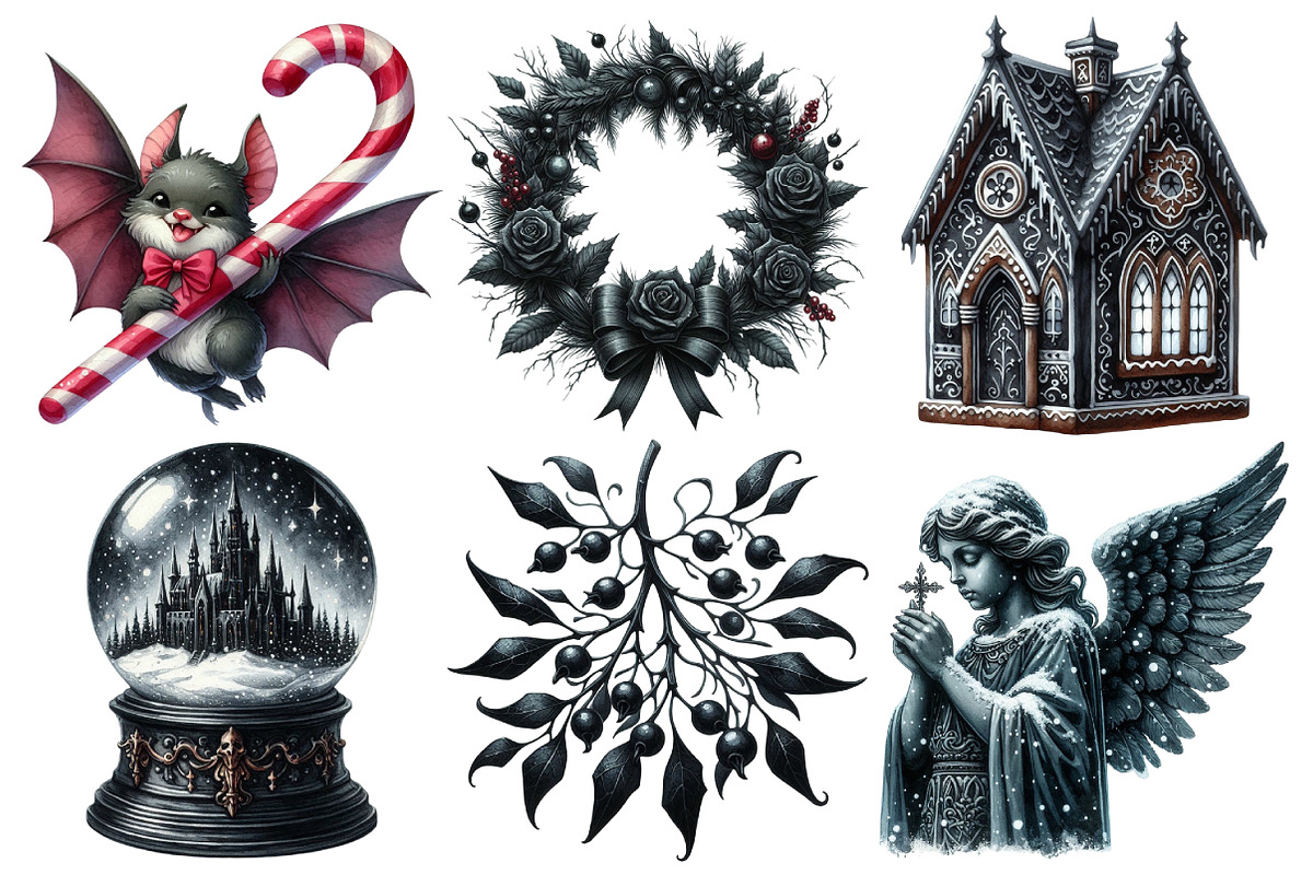 Goth Christmas Clipart, an Illustration by Pixels.Craft (Photo 2 of 7)