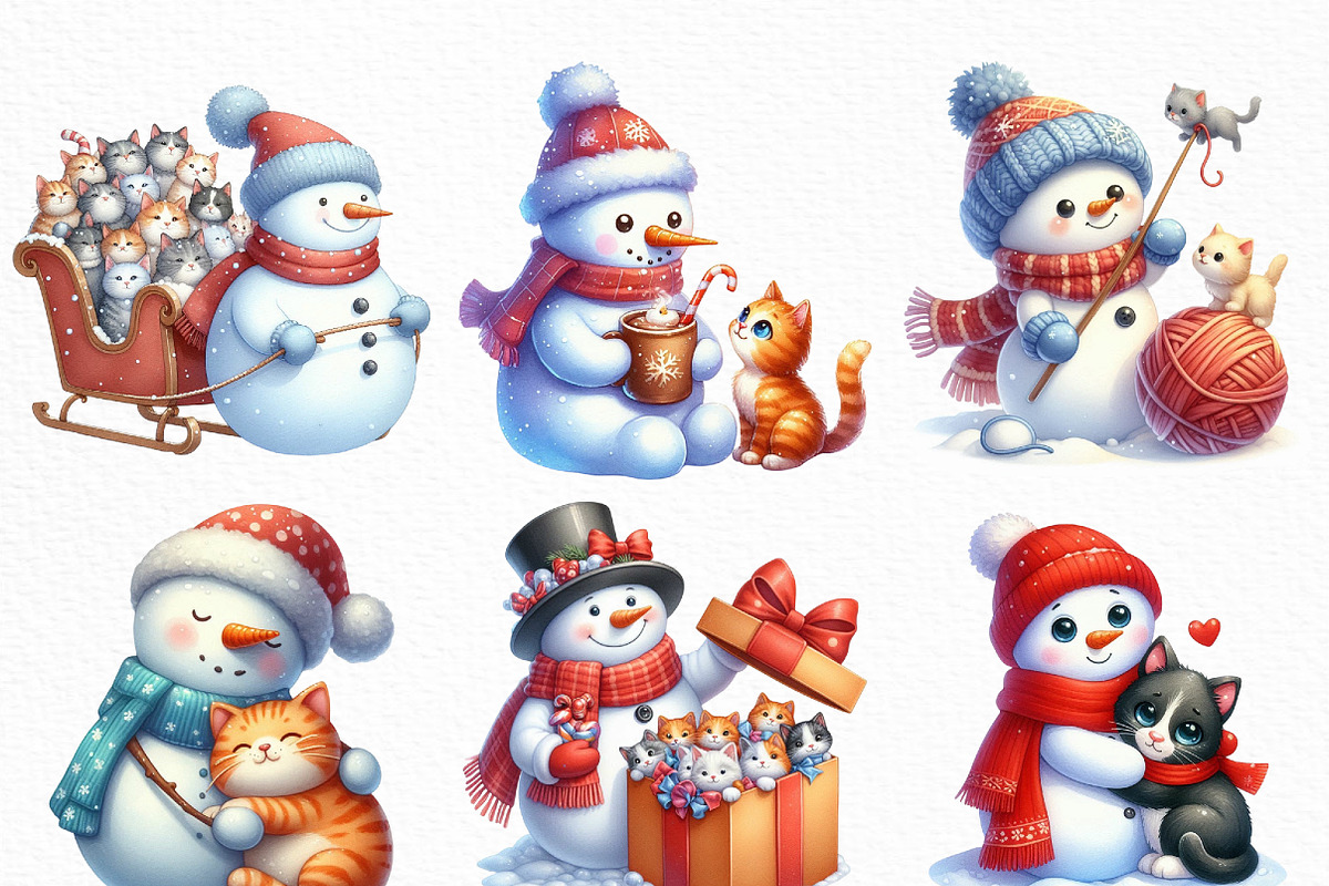 Christmas Snowman with Cats PNG, an Illustration by Craft Nest (Photo 5 of 6)