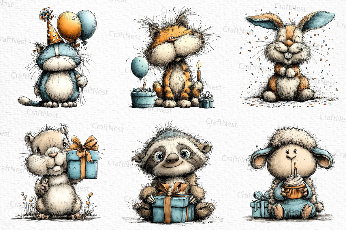 Birthday Animals Clipart, an Illustration by Craft Nest (Photo 6 of 6)