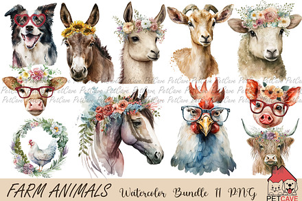 Farm Animals Watercolor Bundle, an Animal Illustration by Pet Cave