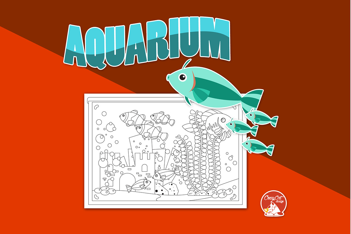 Aquarium Coloring Pages, an Education Illustration by Cozy Cat Design (Photo 4 of 7)
