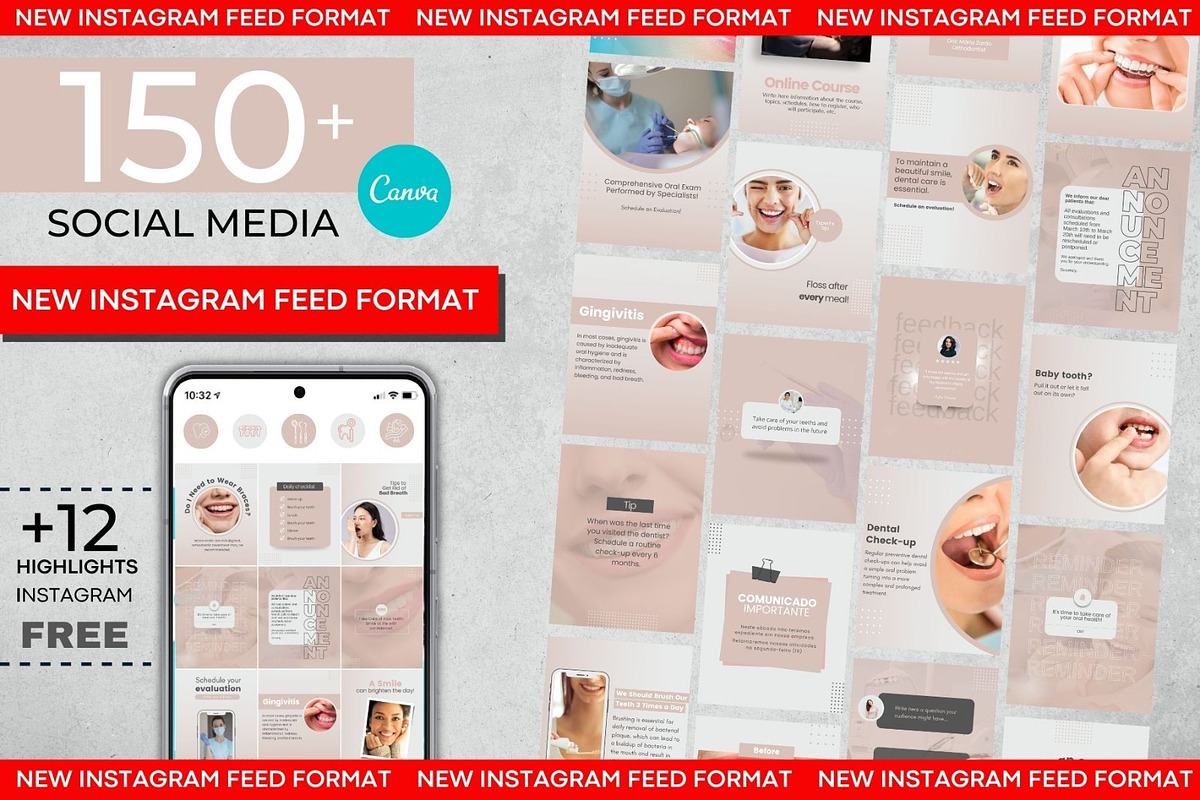 Dental Clinic Social Media Pink Pack, a Social Media Template by Gomes Web (Photo 1 of 4)