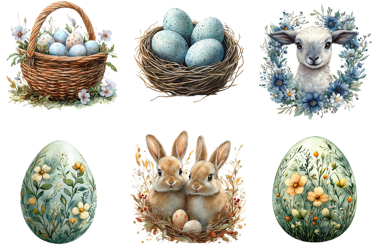 Watercolor Cute Easter Clipart PNG, an Illustration by SinaCreation (Photo 4 of 5)