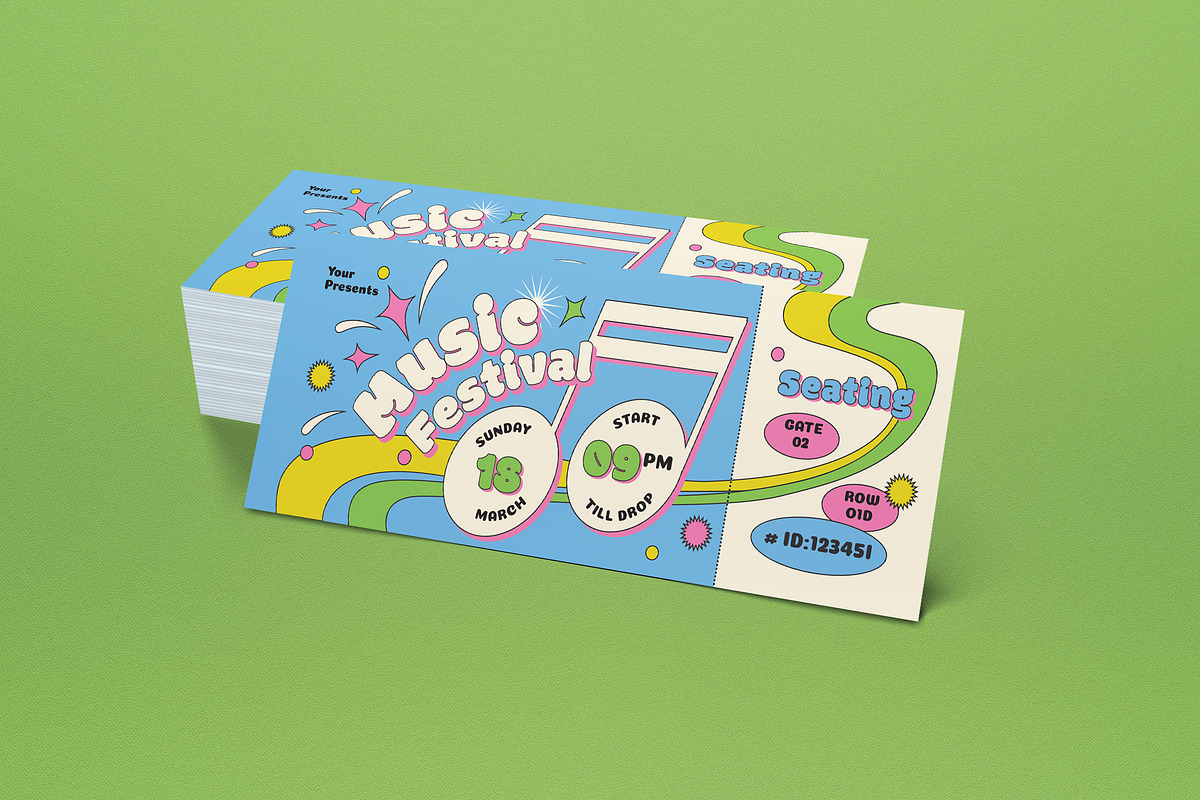70's Retro Music Festival Ticket, a Card Template by graphicook (Photo 3 of 3)