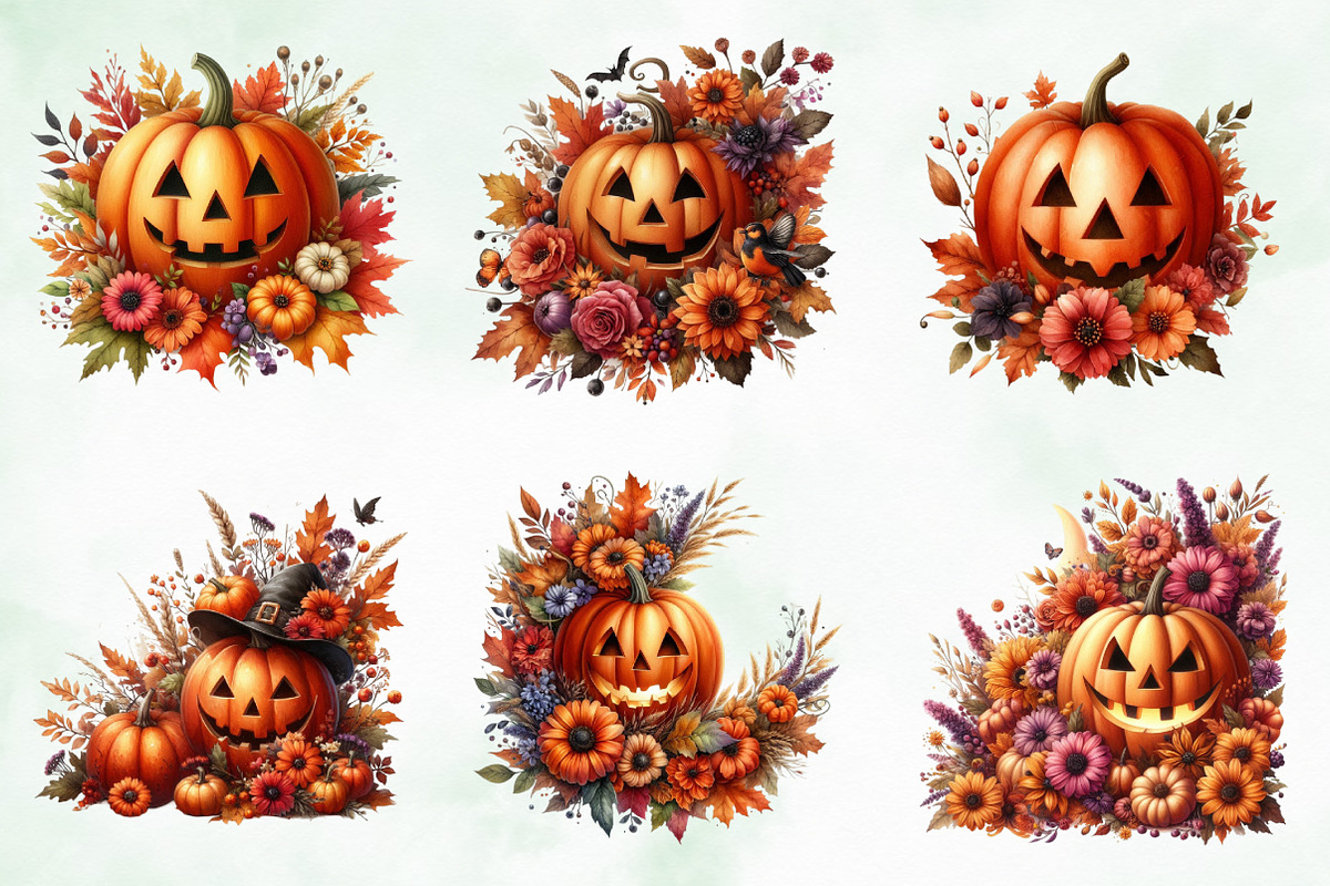 Jack-o-Lantern with Fall Flowers Png, an Illustration by Creative Art (Photo 4 of 4)