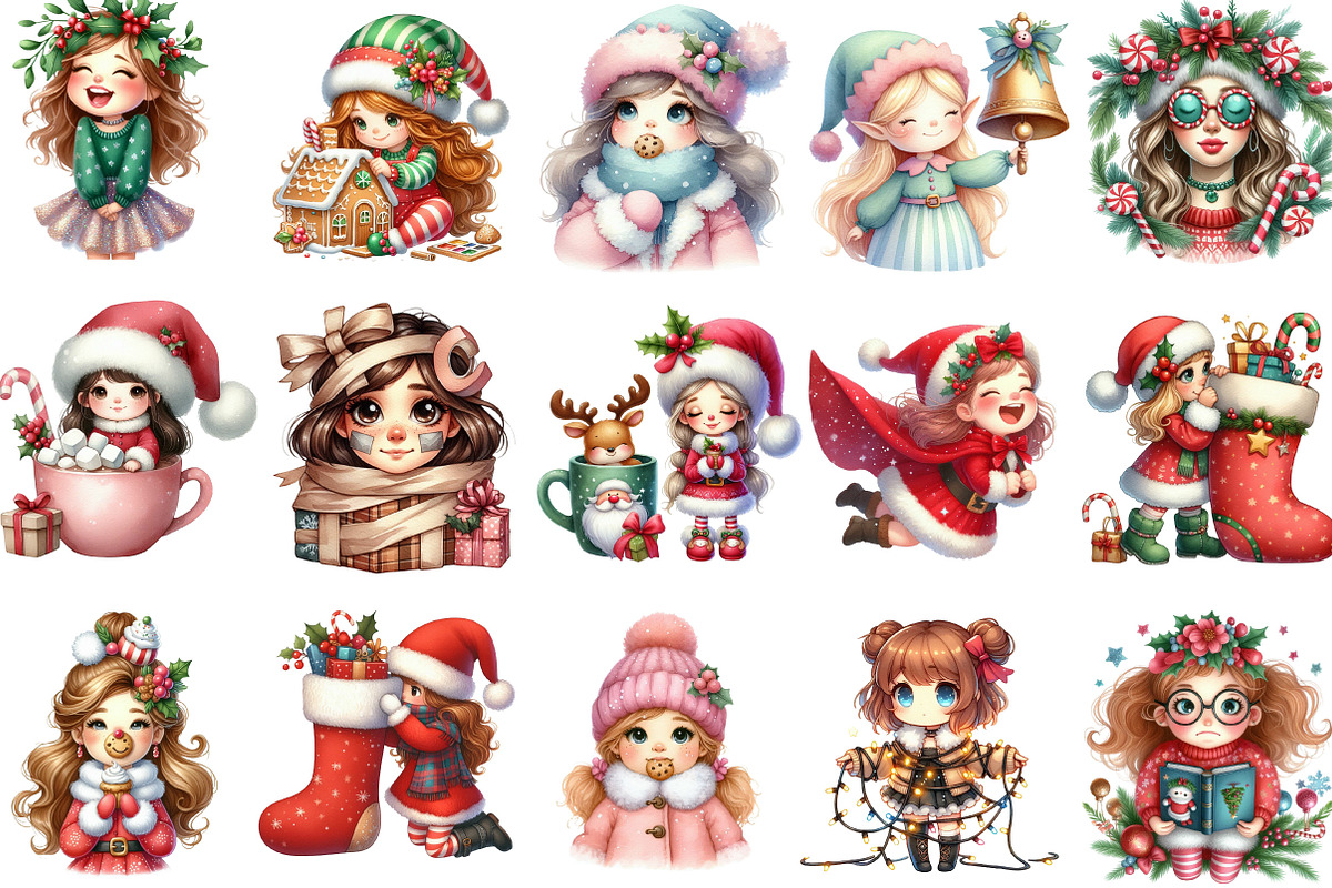 Cute Holiday Girls – Funny Christmas, an Illustration by Designking (Photo 2 of 4)