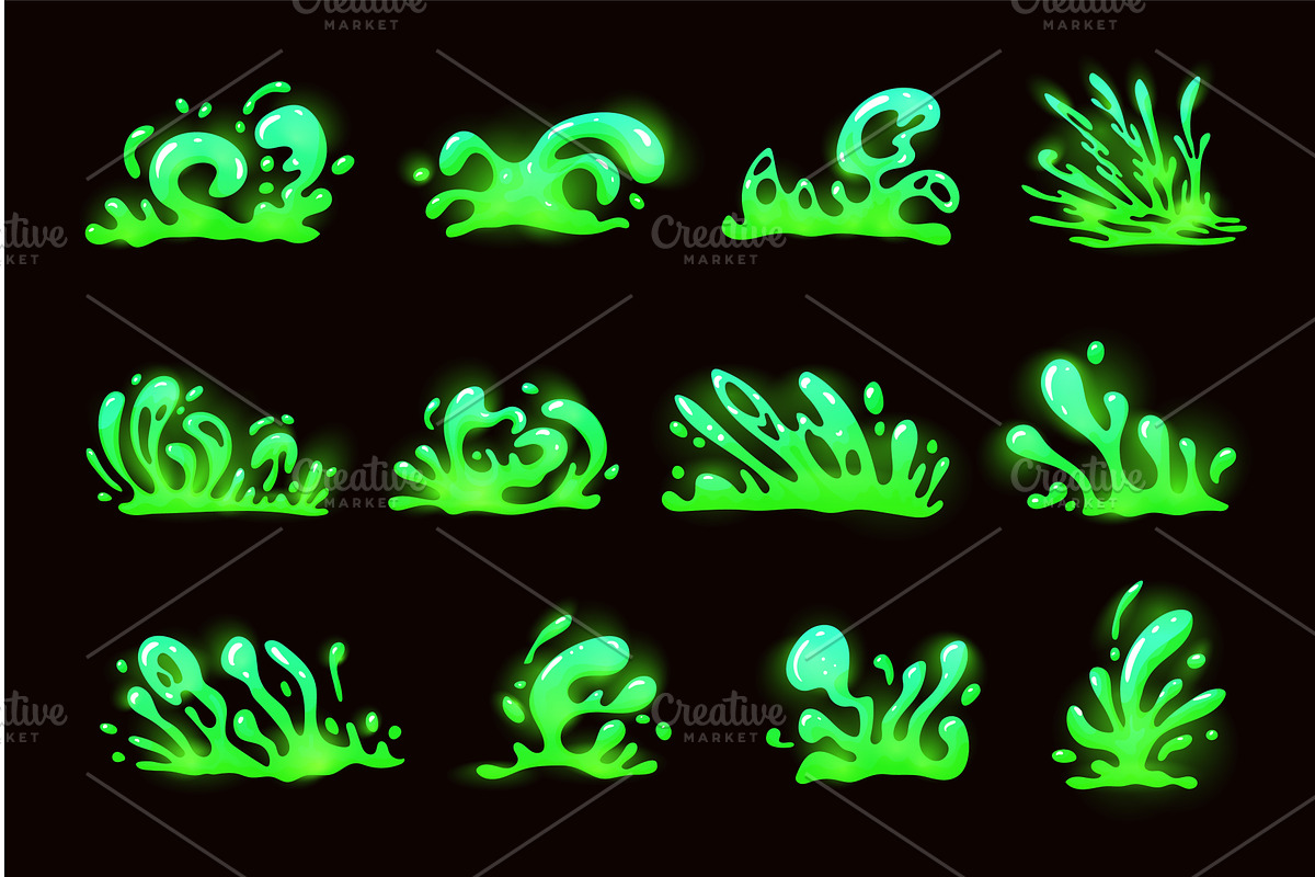 Poison splashes. Toxic liquid green, an Illustration by Stock-Smart-Start